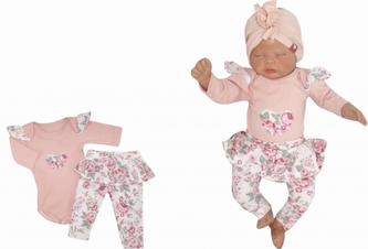 Z&Z 2-dílná soupravička body a legíny se sukničkou Květy - pudrová/ecru, vel. 80; 80 (9-12m)