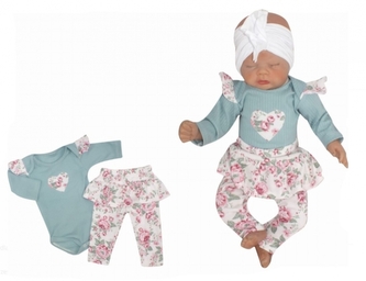 Z&Z 2-dílná soupravička body a legíny se sukničkou Květy - mátová/ecru, vel. 68; 68 (3-6m)