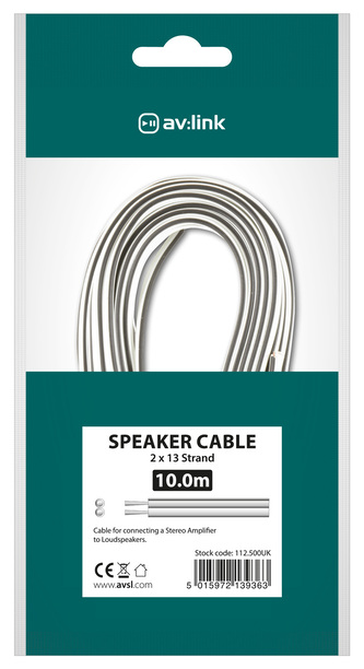 AV:link kabel reproduktorový 13 x 0.2mm, černo-bílý, 10m