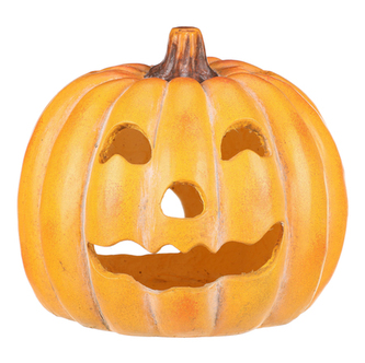 Dýně velká kulatá s obličejem - MgO keramika, na čaj./LED svíčku, žlutá.