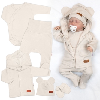 Bavlněná souprava pro miminko do porodnice 5D, Made with love, ecru; 50 (0-1m)