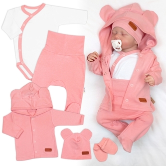 Bavlněná souprava pro miminko do porodnice 5D, Made with love, růžová; 50 (0-1m)