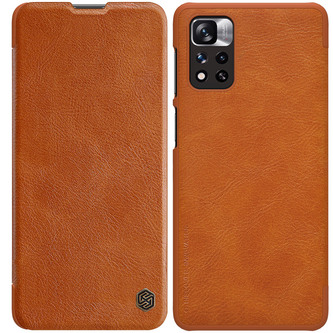 Nillkin Qin Case etui do Xiaomi Redmi Note 11 Pro+ (China) / Redmi Note 11 Pro (China) / Mi11i HyperCharge osłona na aparat kabura pokrowiec obudowa z klapką brązowy