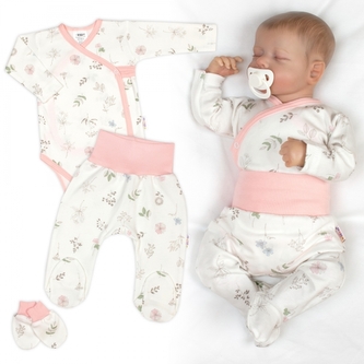 Sada oblečení pro miminko, 3D, bavlna, Luční kvítí, cream Rose, vel. 62; 62 (2-3m)