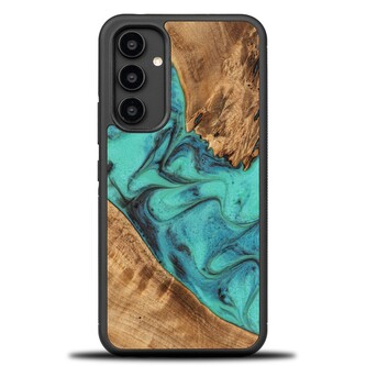 Etui Bewood Unique Turquoise z drewna i żywicy na Samsung Galaxy A54 5G - turkusowo-czarne