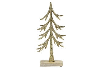 Zlatý kovový strom Jarno na dřevěném stojánku 32x5x14,5 cm