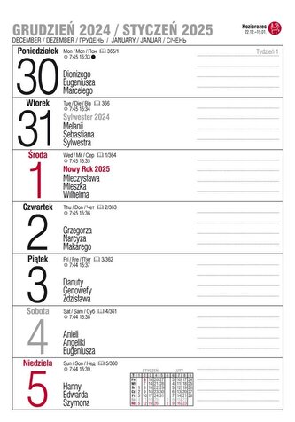 Kalendarz 2025 A5 biurkowy tygodniowy MIX