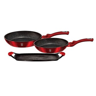 Sada pánví a grilovací desky s titanovým povrchem 3 ks Metallic Line Burgundy Edition