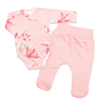 Zavinovací kojenecké body + polodupačky Magnólie 2D, sv. růžová; 56 (1-2m)