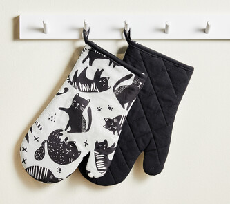 Kuchyňské bavlněné rukavice - chňapky FELINES bílá/černá 100% bavlna 19x30 cm