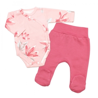 Zavinovací kojenecké body + polodupačky Magnólie 2D, malinová; 56 (1-2m)