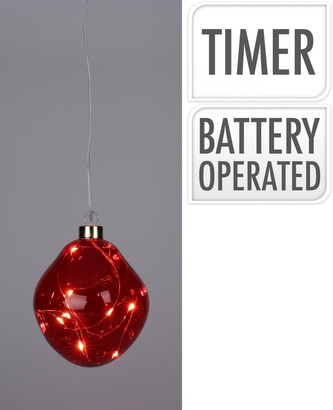 Skleněná baňka s LED, 10 cm červená průhledná