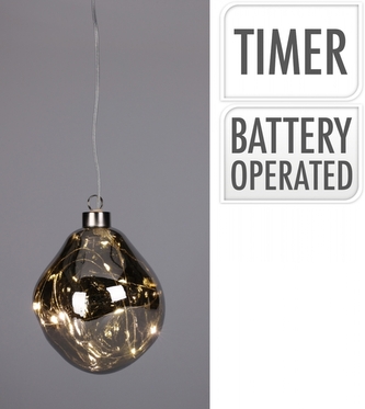 Skleněná baňka s LED, 10 cm stříbrná průhledná