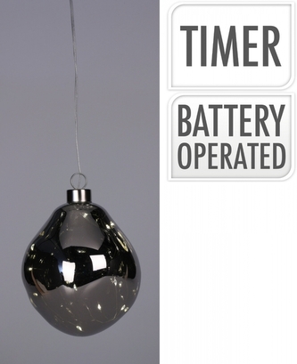 Skleněná baňka s LED, 12 cm stříbrná průhledná