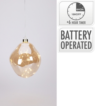 Skleněná baňka s LED, 15 cm zlatá průhledná