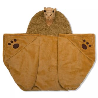 Cozy Noxxiez hřejivá deka s kapucí se zvířátkem a tlapkovými kapsami - Velbloud