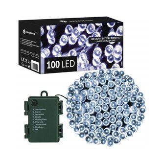 LED světelný řetěz - 10m, 100LED, 8 funkcí, 3xAA, IP44, studená bílá LED světelný řetěz - 10m, 100LED, 8 funkcí, 3xAA, IP44, studená bílá