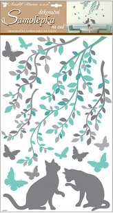 Samolepky na zeď kočky a motýli 60x32 cm