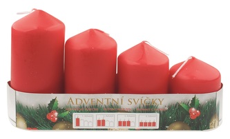 Adventní svíce válec červená postupka 60, 75, 90, 105 x 50 mm, 4 ks Adventní svíce válec červená postupka 60, 75, 90, 105 x 50 mm, 4 ks