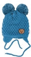 Zimní pletená čepice Teddy Bear na zavazování, modrá, 68/80, (6-12m); 68-80 (6-12m)