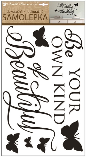 Samolepky na zeď s textem a motýlky 60x32 cm