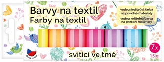 Barvy na textil světlý, sada svítící ve tmě 7 x 15 g + šablony