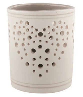 Svícen keramický bílošedý se srdíčkem 9 cm