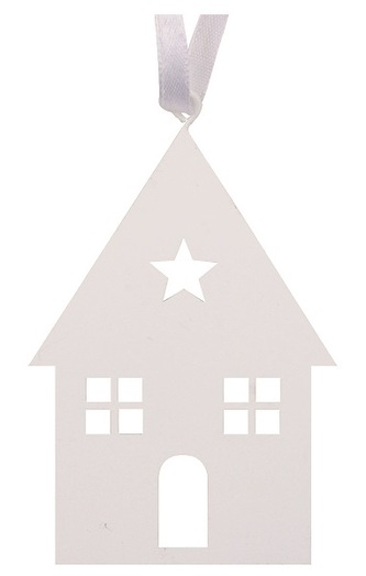 Kovový domek na zavěšení bílý 7 x 9,5 cm