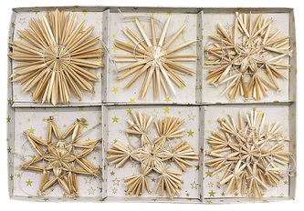 Slaměné ozdoby v krabičce cca 7,5 cm, 12 ks