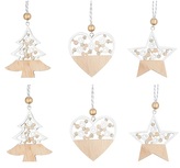 Ozdoba dřevěná na zavěšení se zlatými glitry 6 cm, 6 ks