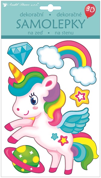Samolepka na zeď jednorožec 3D balónková 15 x 26 cm