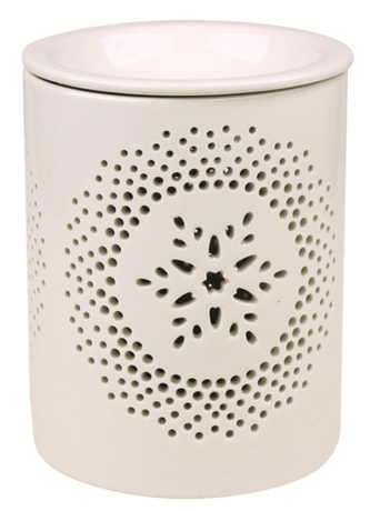 Aromalampa porcelánová, bílá s vločkou, průměr 10 cm, výška 13 cm