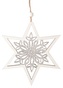Hvězda s vločkou dřevěná na zavěšení 15 cm, bílá