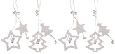 Hvězda a strom s glitry na zavěšení 13cm, 4 ks,stříbrná