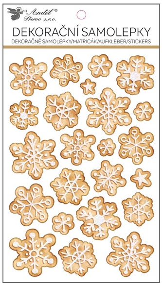 Samolepky perníkové vločky s glitry 14,5 x 25 cm, POP UP