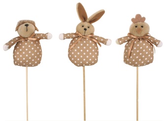 Zvířátko látkové hnědé zápich 9 cm + špejle