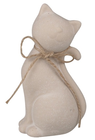 Kočka z porcelánu s mašlí krémová na postavení 8,5 x 16 x 6 cm