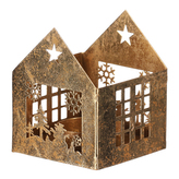 Svícen kovový - tvar domečku, větší vel., barva zlatá.