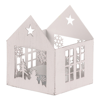 Svícen kovový - tvar domečku, větší vel., barva bílá.