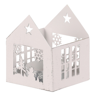 Svícen kovový - tvar domečku, menší vel., barva bílá.