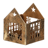 Svícen kovový - tvar domečku, menší vel., barva zlatá.