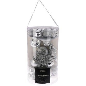Vánoční ozdoby koule sada 57 ks stříbrná KO-CAN304010