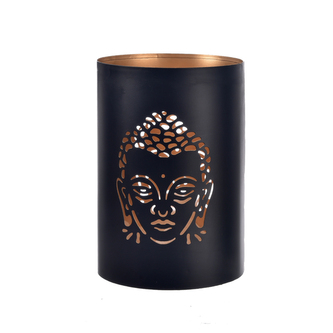 Svícen kov BUDHA černý/zlatý 13x13x22 cm