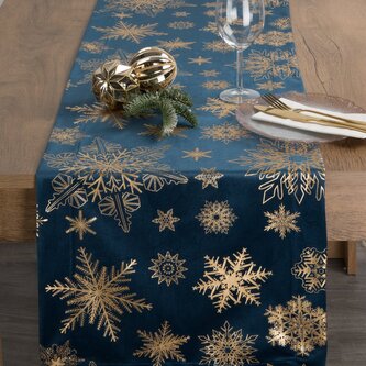 Vánoční ubrus - běhoun na stůl HAPPY HOLIDAYS modrá 40x140 cm VELVET mikrovlákno Mybesthome