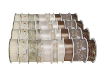 Stuha dekorační na cívce mix bílohnědá - 1 cívka