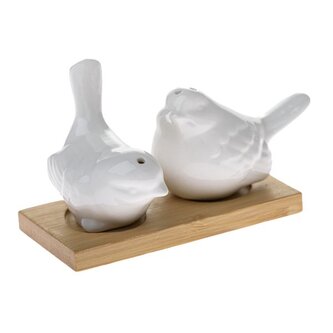 Porcelánová slánka a pepřenka na bambusovém tácku - ptáčci, 1/48