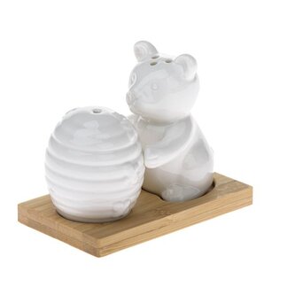 Porcelánová slánka a pepřenka na bambusovém tácku - medvídek, 1/54