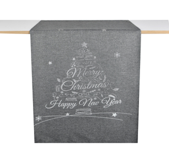 Vánoční ubrus - běhoun na stůl HOLLY CHRISTMAS šedá 35x180 cm