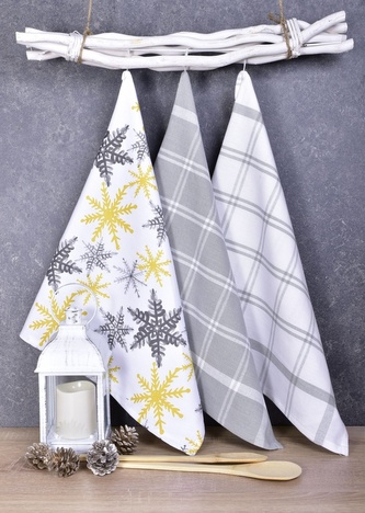 Forbyt Vánoční utěrky Šedé a žluté vločky 1261 45x70 cm 3 ks