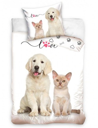 TipTrade Povlečení fototisk Štěňátko a koťátko 140x200, 70x90 cm